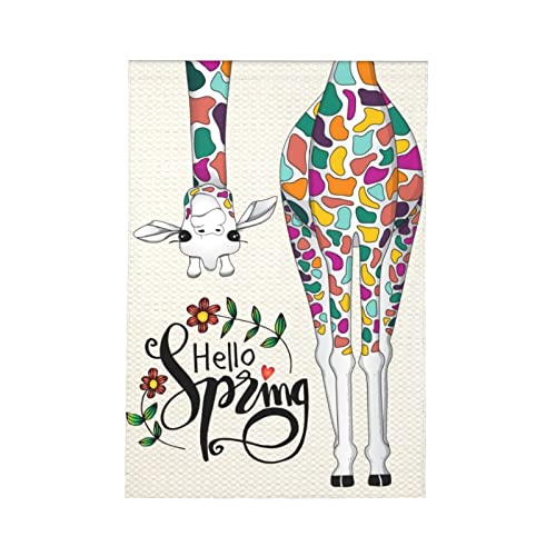 Spring Garden Flags 12x18 Double Sided Giraffe Welcome Spring Yard Flag for All Seasons Lawn Sign Outside Garden Yard Lawn Patio Decor