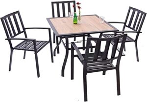 freesky 5-piece patio dining set, outdoor furniture set: square wood-like garden table with umbrella holes & 4 stackable backyard chairs