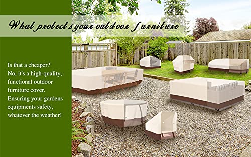 Patio Furniture Covers, Heavy Duty Round Patio Table Cover (84D x 28H Inch) Outdoor Dining & Coffee Table Cover for Veranda, Lawn, Table, Chair-Waterproof & Weather Resistant, Anti UV - Beige & Brown