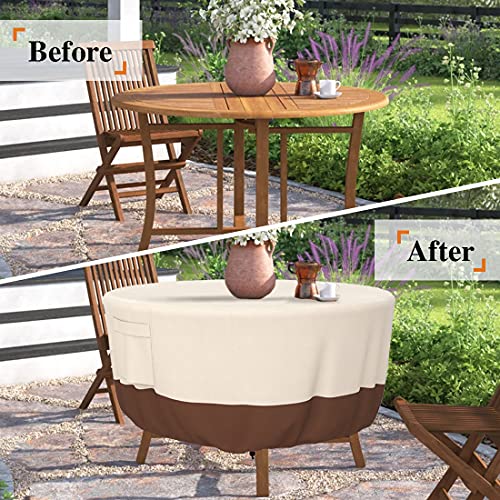 Patio Furniture Covers, Heavy Duty Round Patio Table Cover (84D x 28H Inch) Outdoor Dining & Coffee Table Cover for Veranda, Lawn, Table, Chair-Waterproof & Weather Resistant, Anti UV - Beige & Brown