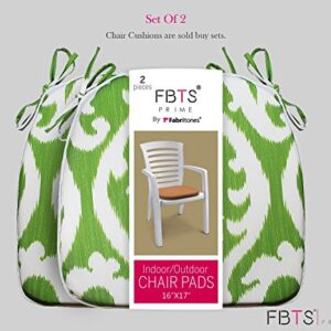 FBTS Prime Outdoor Seat Cushions Set of 2 Patio Chair Cushions with Ties 16x17 Inch Green Paisley U-Shape Chair Pads for Outdoor Patio Furniture Garden Home Office