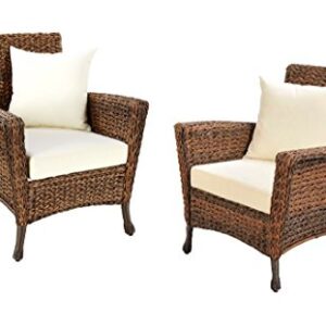 W Unlimited Rustic Collection 2 Piece Patio Chairs Outdoor Furniture Light Brown Rattan Wicker Garden Patio Furniture Bistro Set, Lounger Deep Seating Cushions