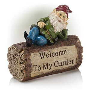 alpine corporation 9″ tall outdoor garden gnome and welcome sign yard statue decoration, multicolor