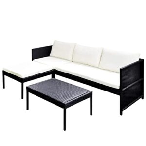 vidaxl patio lounge set poly rattan wicker black 3-seat garden backyard sofa
