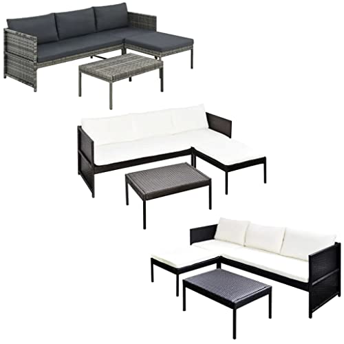 vidaXL Patio Lounge Set Poly Rattan Wicker Black 3-Seat Garden Backyard Sofa