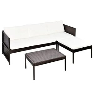 vidaXL Patio Lounge Set Poly Rattan Wicker Black 3-Seat Garden Backyard Sofa