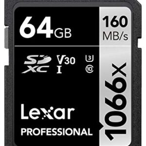 Lexar Professional 1066x 64GB SDXC UHS-I Memory Card SILVER Series, C10, U3, V30, Full-HD & 4K Video, Up To 160MB/s Read, for DSLR and Mirrorless Cameras (LSD1066064G-BNNNU)