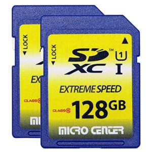 128gb sd card class 10 sdxc flash memory card full size sd chip ush-i u1 trail camera memory card by micro center (2 pack)