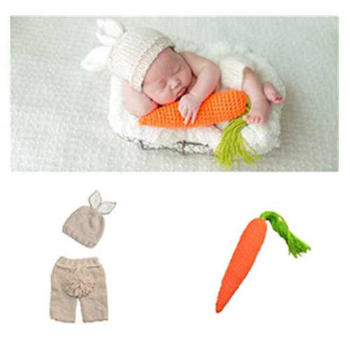 Coberllus Newborn Baby Photography Prop Boy Girl Photo Shoot Outfits Crochet Knit Cute Christmas Bunny Hat Photo Props Easter Costume (Style Two+Radish), 0-3 months