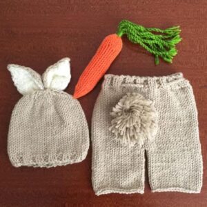 Coberllus Newborn Baby Photography Prop Boy Girl Photo Shoot Outfits Crochet Knit Cute Christmas Bunny Hat Photo Props Easter Costume (Style Two+Radish), 0-3 months