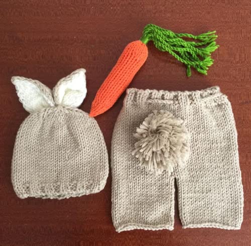 Coberllus Newborn Baby Photography Prop Boy Girl Photo Shoot Outfits Crochet Knit Cute Christmas Bunny Hat Photo Props Easter Costume (Style Two+Radish), 0-3 months