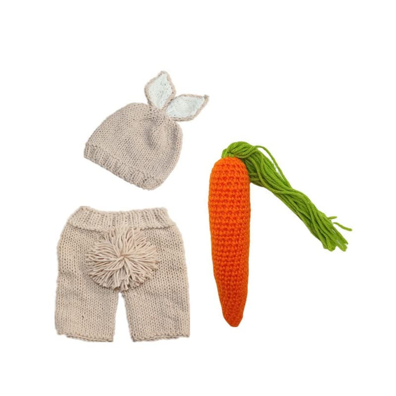 Coberllus Newborn Baby Photography Prop Boy Girl Photo Shoot Outfits Crochet Knit Cute Christmas Bunny Hat Photo Props Easter Costume (Style Two+Radish), 0-3 months