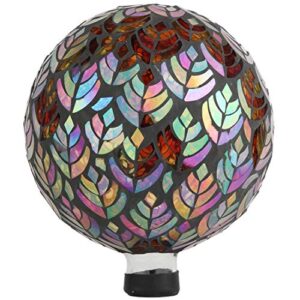 lily’s home colorful mosaic glass gazing ball, designed with a stunning holographic petal mosaic baroque splendor pattern to bring color to any home and garden, silver & purple (10 inches dia.)