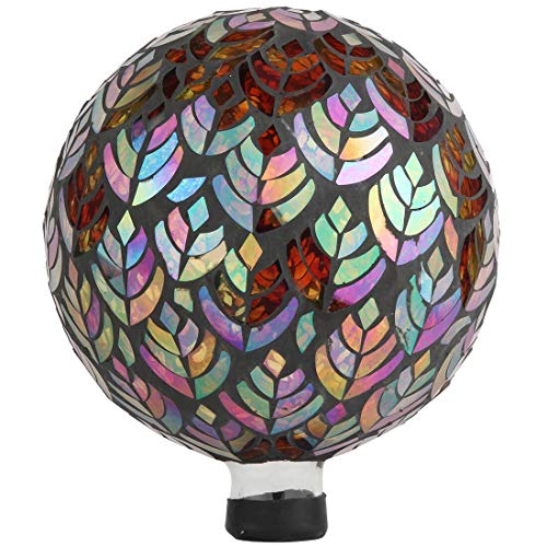 Lily's Home Colorful Mosaic Glass Gazing Ball, Designed with a Stunning Holographic Petal Mosaic Baroque Splendor Pattern to Bring Color to Any Home and Garden, Silver & Purple (10 Inches Dia.)