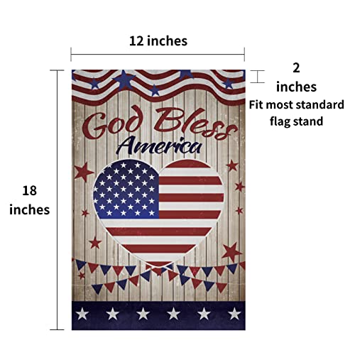 Iutumo God Bless America Garden Flag with Stripes, Heart and Star, 4th of July Patriotic 12x18 Inch Double Sided Small Vertical Banner for USA Independence Day Memorial Day Home Yard Outside Party Decoration