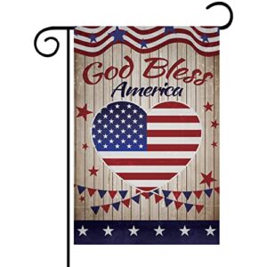 Iutumo God Bless America Garden Flag with Stripes, Heart and Star, 4th of July Patriotic 12x18 Inch Double Sided Small Vertical Banner for USA Independence Day Memorial Day Home Yard Outside Party Decoration
