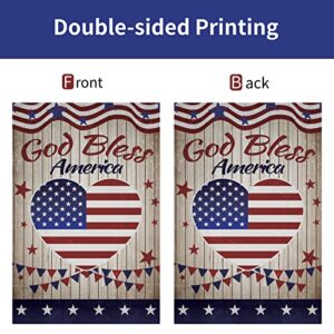 Iutumo God Bless America Garden Flag with Stripes, Heart and Star, 4th of July Patriotic 12x18 Inch Double Sided Small Vertical Banner for USA Independence Day Memorial Day Home Yard Outside Party Decoration