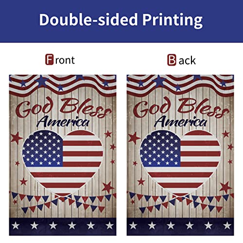 Iutumo God Bless America Garden Flag with Stripes, Heart and Star, 4th of July Patriotic 12x18 Inch Double Sided Small Vertical Banner for USA Independence Day Memorial Day Home Yard Outside Party Decoration