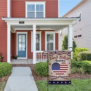 Iutumo God Bless America Garden Flag with Stripes, Heart and Star, 4th of July Patriotic 12x18 Inch Double Sided Small Vertical Banner for USA Independence Day Memorial Day Home Yard Outside Party Decoration