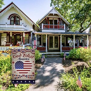 Iutumo God Bless America Garden Flag with Stripes, Heart and Star, 4th of July Patriotic 12x18 Inch Double Sided Small Vertical Banner for USA Independence Day Memorial Day Home Yard Outside Party Decoration