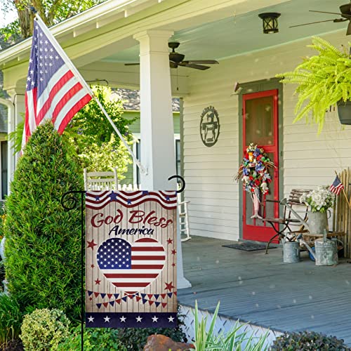 Iutumo God Bless America Garden Flag with Stripes, Heart and Star, 4th of July Patriotic 12x18 Inch Double Sided Small Vertical Banner for USA Independence Day Memorial Day Home Yard Outside Party Decoration