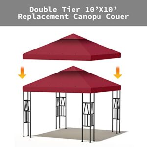 FOLAWO 10' X 10' Gazebo Replacement Canopy Double Tier Gazebo Covers for Yard Patio Garden Canopy Sunshade (Red)