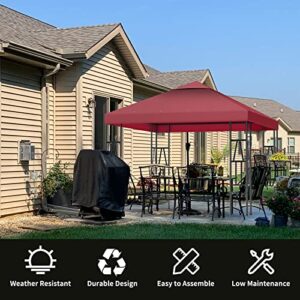 FOLAWO 10' X 10' Gazebo Replacement Canopy Double Tier Gazebo Covers for Yard Patio Garden Canopy Sunshade (Red)