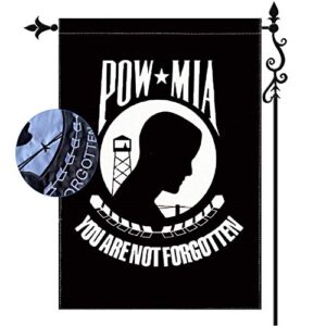 Jayus Embroidered Double Sided Pow Mia Flag Garden Yard Flag 12.5x18- Heavy Duty Nylon Black You Are Not Forgotten Prisoner of War Garden Flag- Memorial Veterans,Armed Forces,Military Garden Flag