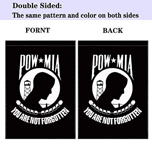 Jayus Embroidered Double Sided Pow Mia Flag Garden Yard Flag 12.5x18- Heavy Duty Nylon Black You Are Not Forgotten Prisoner of War Garden Flag- Memorial Veterans,Armed Forces,Military Garden Flag