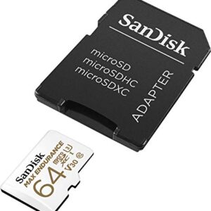 SanDisk 64GB MAX Endurance microSDXC Card with Adapter for Home Security Cameras and Dash cams - C10, U3, V30, 4K UHD, Micro SD Card - SDSQQVR-064G-GN6IA