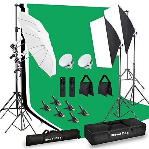 [Upgraded LED Bulb] MOUNTDOG Photography Lighting Kit, 6.6X 10ft Backdrop Stand System and 900W 6400K LED Bulbs Softbox and Umbrellas Continuous Lighting Kit for Photo Video Shooting