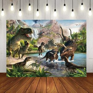 PASRLOLV 7x5ft Dinosaur Photo Backdrop, Dinosaur Park Theme Backdrop, Dinosaur Photography Background for Boy Girl Birthday Party Banner Newborn Baby Shower Decoration Photo Booth Prop, Vinyl