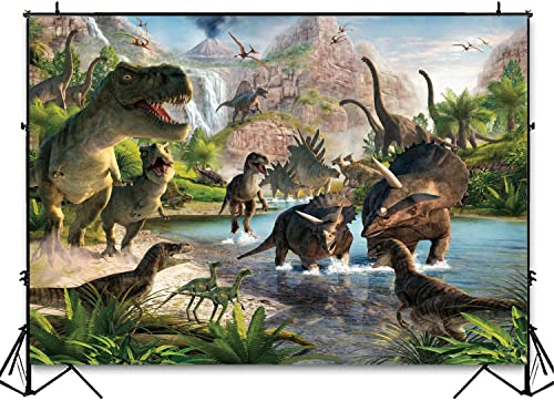 PASRLOLV 7x5ft Dinosaur Photo Backdrop, Dinosaur Park Theme Backdrop, Dinosaur Photography Background for Boy Girl Birthday Party Banner Newborn Baby Shower Decoration Photo Booth Prop, Vinyl