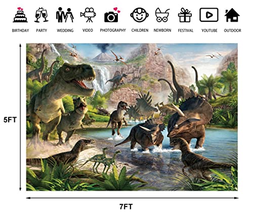 PASRLOLV 7x5ft Dinosaur Photo Backdrop, Dinosaur Park Theme Backdrop, Dinosaur Photography Background for Boy Girl Birthday Party Banner Newborn Baby Shower Decoration Photo Booth Prop, Vinyl