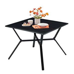vicllax outdoor patio dining table, metal outdoor square table with umbrella hole for garden lawn deck, black