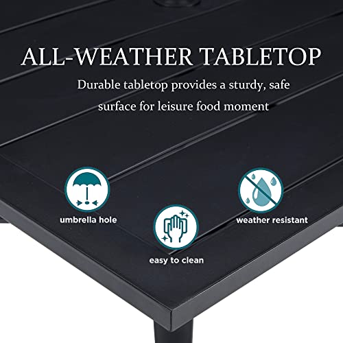 VICLLAX Outdoor Patio Dining Table, Metal Outdoor Square Table with Umbrella Hole for Garden Lawn Deck, Black