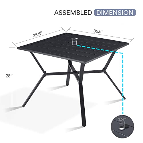 VICLLAX Outdoor Patio Dining Table, Metal Outdoor Square Table with Umbrella Hole for Garden Lawn Deck, Black