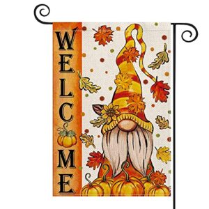avoin colorlife fall welcome pumpkin gnome garden flag double sided, autumn thanksgiving harvest maple leaves yard outdoor decoration 12×18 inch