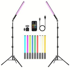 2 pack rgb led video light wand stick with tripod,hagibis photography studio lighting kits with adjustable light stand&remote control 10 color modes,3200k-5600k