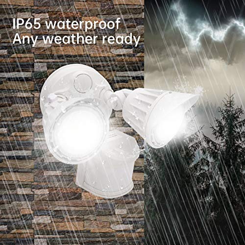 SAATLY 20W LED Security Lights with Motion Sensor Outdoor, Adjustable 2Heads Motion Detector Flood Light, 2000LM, 5000K IP65 Waterproof, Exterior Flood Light for Garden, Garage, Yard, Porch-White