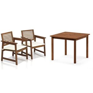 furinno tioman hardwood armchair in teak oil, 2 arm chairs, natural & fg18006 tioman hardwood patio furniture square table with umbrella hole, natural