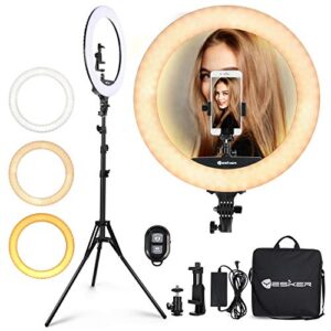 ring light 18 inch led ringlight kit with 73 inch tripod stand with phone holder adjustable 3200-6000k color temperature circle mua lighting for camera for vlog, makeup,youtobe, video shooting, selfie