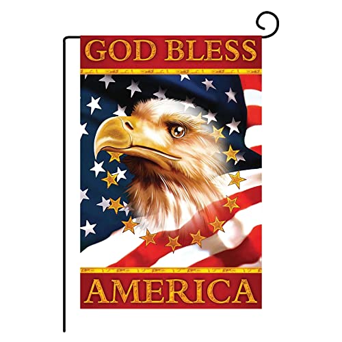 WeiYang Garden Flag Patriotic Star Eagle USA Flag God Bless America 4th of July Memorial Day Independence Day Watercolor Yard Outdoor Decoration, Vertical Double Sided 12 x 18 Inch