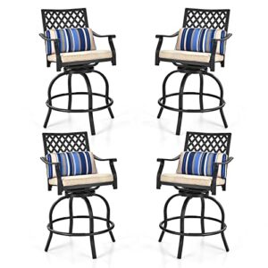 tangkula outdoor bar height chair set, patio swivel chairs with steel frame & soft cushions, ergonomic swivel chairs with comfortable armrest for poolside, backyard, garden, set of 4
