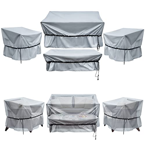 Octbird Patio Furniture Cover Set, 4Pcs Outdoor Furniture Cover Waterproof, Outdoor Couch Table Chairs Loveseat Sofa Covers Rectangle, 600D Heavy Duty Waterproof Oxford Fabric For Outdoor Setting