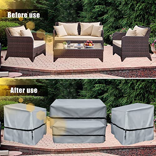 Octbird Patio Furniture Cover Set, 4Pcs Outdoor Furniture Cover Waterproof, Outdoor Couch Table Chairs Loveseat Sofa Covers Rectangle, 600D Heavy Duty Waterproof Oxford Fabric For Outdoor Setting