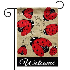 Ladybug Gathering Burlap Spring Garden Flag Welcome 12.5" x 18" Briarwood Lane