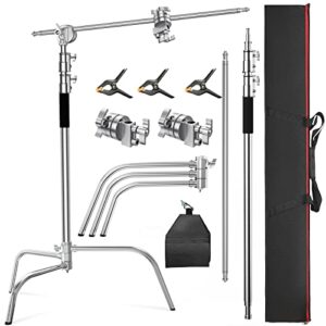 altson pro 100% stainless steel heavy duty c stand with boom arm, max height 10.5ft/320cm photography light stand with 4.2ft/128cm holding arm, 2 grip head for studio monolight, softbox, reflector