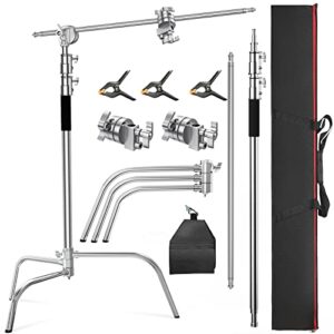 Altson Pro 100% Stainless Steel Heavy Duty C Stand with Boom Arm, Max Height 10.5ft/320cm Photography Light Stand with 4.2ft/128cm Holding Arm, 2 Grip Head for Studio Monolight, Softbox, Reflector