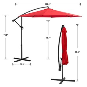 Nuu Garden 10ft Offset Patio Umbrella Outdoor Market Cantilever Umbrella, Easy Tilt Adjustment UV Protection 8 Ribs Sunbrella for Backyard, Poolside, Lawn and Garden, Red